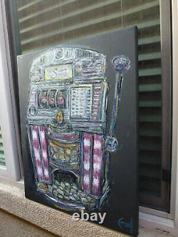 ADIOS LAS VEGAS casino slot machine original 16x20 oil Painting Signed Crowell $