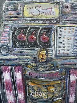 ADIOS LAS VEGAS casino slot machine original 16x20 oil Painting Signed Crowell $