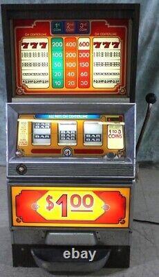 Vintage Bally Triple 7 777 Bar Bar Bar $1 Dollar Coin Slot Machine Powers On