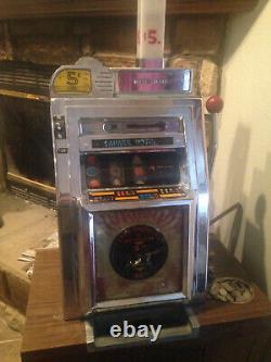 Vintage MILLS 5c Cent 3 Reel SLOT MACHINE -WORKS- Sahara Casino Slot and Stool