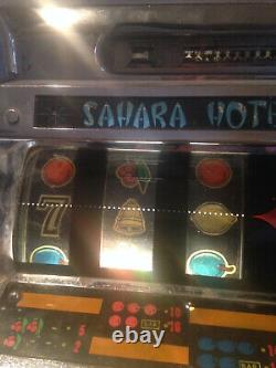 Vintage MILLS 5c Cent 3 Reel SLOT MACHINE -WORKS- Sahara Casino Slot and Stool
